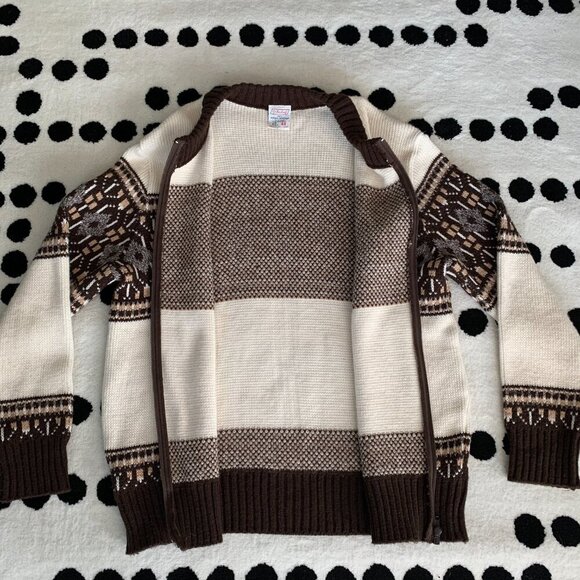 Vintage 90s St Michael Crew Neck Full Zip Fair Isle Cardigan Fishermans Sweater - Picture 6 of 15